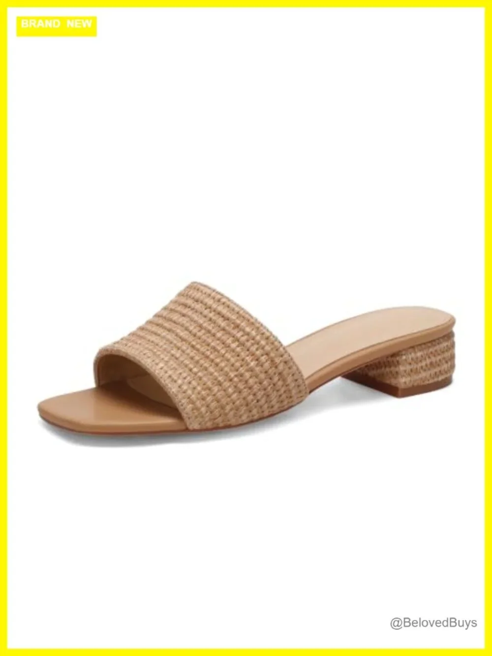 Women's Raffia Slide Sandals Low Heel Square Toe Memory Foam Insole
